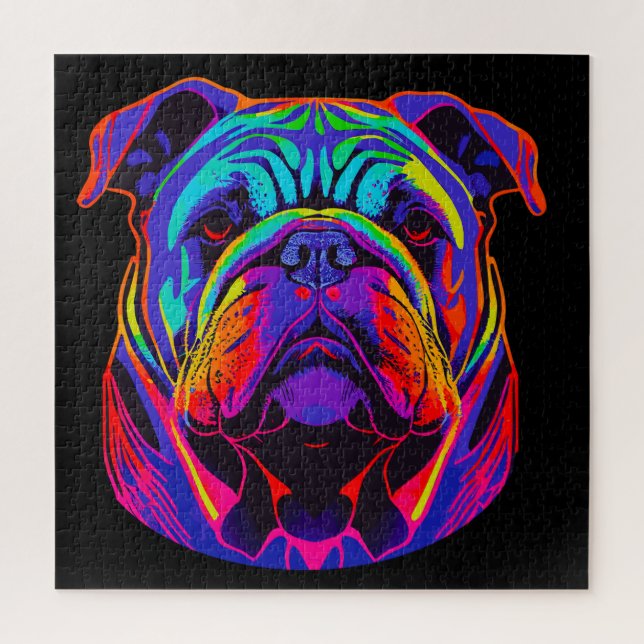 Black Light Style Bulldog Multi-Colour Vibrant Jigsaw Puzzle (Vertical)