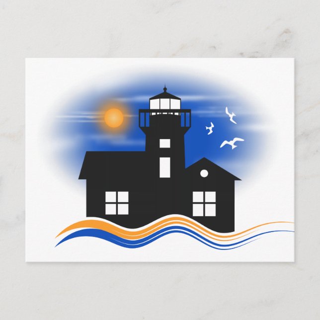 Black Lighthouse Seascape Illustration Post Card (Front)