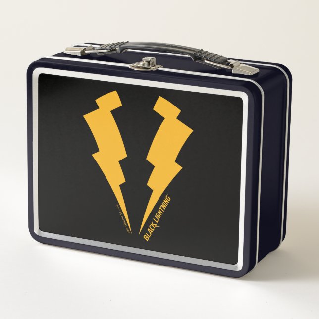 Black Lightning Bolts Graphic Metal Lunch Box (Front)
