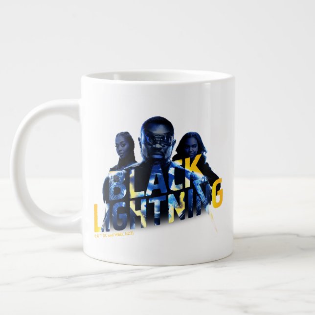 Black Lightning Heroes Graphic Large Coffee Mug (Left)