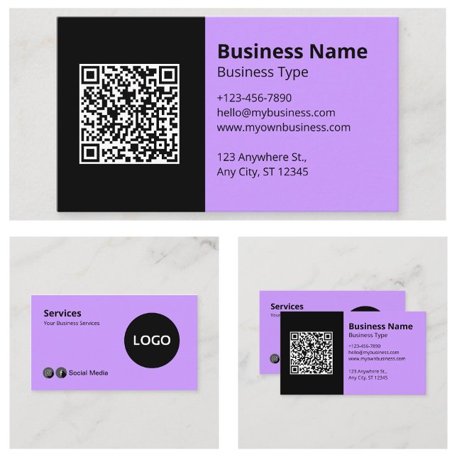 Black Lilac Business Logo Scannable QR Code Business Card (Black Lilac Business Logo Scannable QR Code Business Cards)