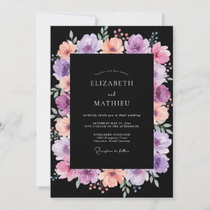 Black Lilac Painted Wedding Invitation