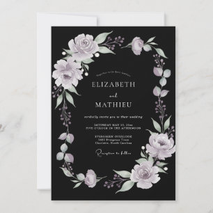 Black Lilac Peony Wedding Invitation