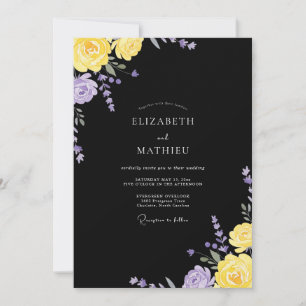 Black Lilac Petal Wedding Invitation