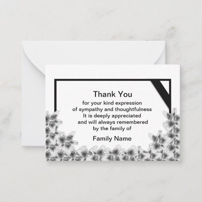 Black Lily Flower Thank You Card (Front)