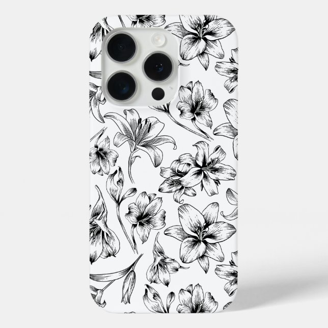 Black Lily Flowers Case-Mate iPhone Case (Back)
