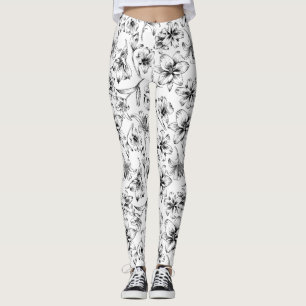 Black Lily Flowers Leggings