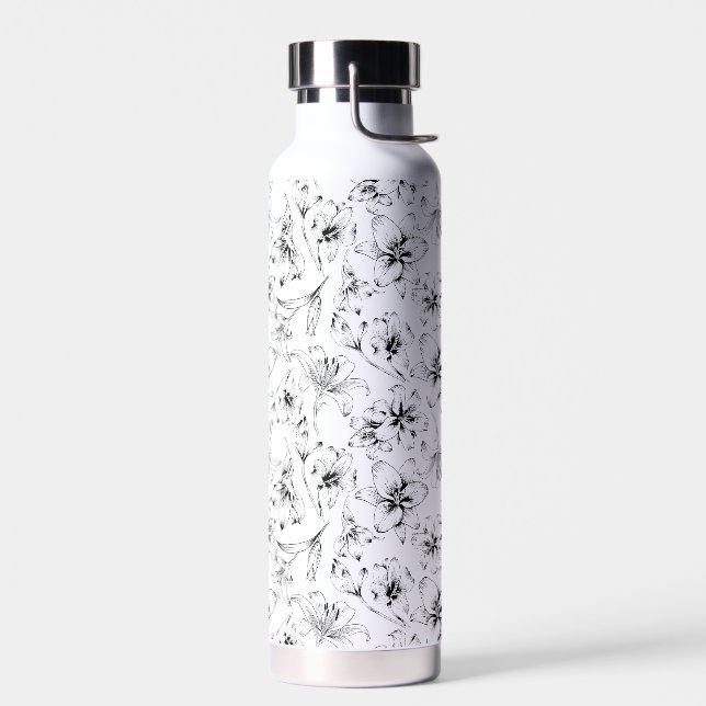 Black Lily Flowers Water Bottle (Left)