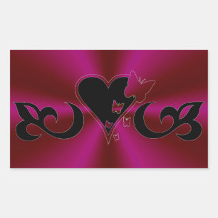 Black Lily Heart and Butterfly on Rainbow Rectangular Sticker