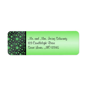 Black, Lime Glittery Dots Return Address Label