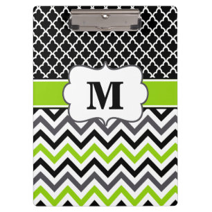 Black Lime Green Chevron Monogram Clipboard