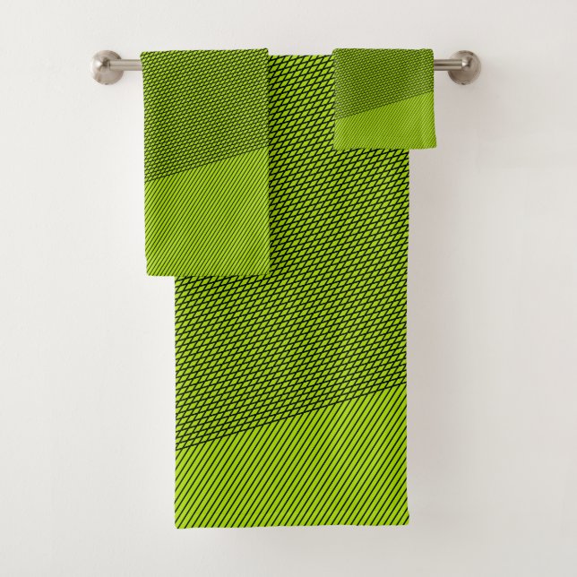 Black & Lime Green Elegant Abstract Modern Minimal Bath Towel Set (Insitu)