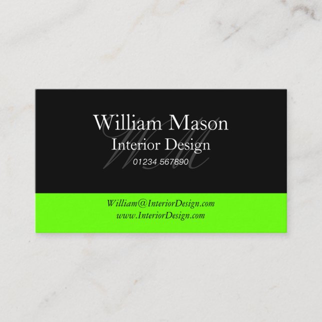 Black & Lime Green Professional Business Card (Front)