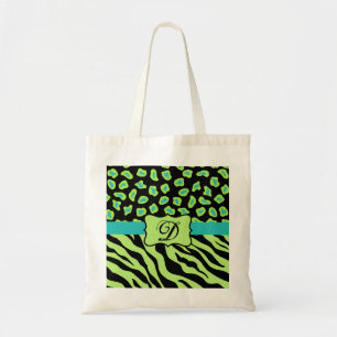 Black, Lime Green & Turquoise Zebra & Cheetah Skin Tote Bag