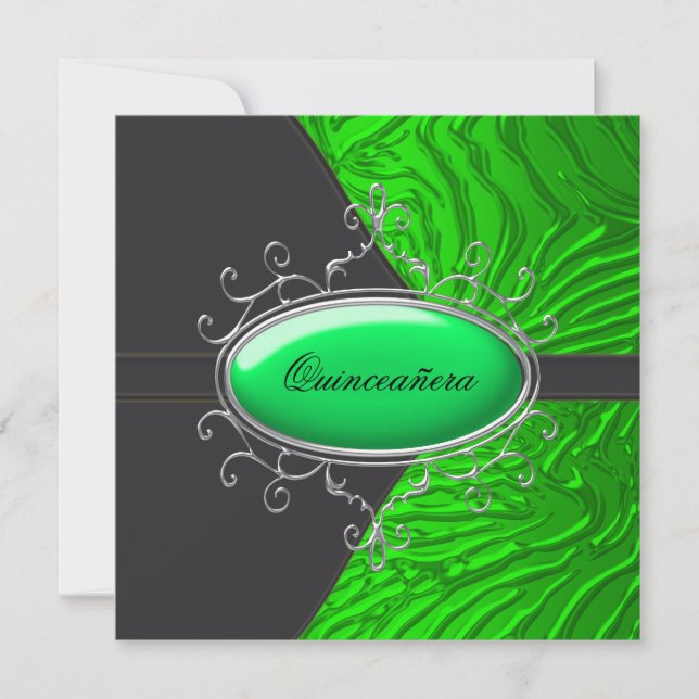 Black Lime Green Zebra Quinceanera Invitation (Front)