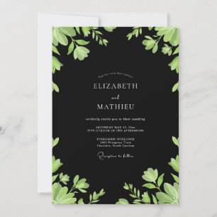 Black Lime Leafy Wedding Invitation