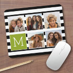 Black Lime Striped Photo Collage Custom Monogram Mouse Mat<br><div class="desc">Background includes an optional stripe Pattern - Use five square photos to create a unique and personal gift. Or you can keep the hipster puppy and make a trendy keepsake. If you need to adjust the pictures,  click on the customize tool to make changes.</div>