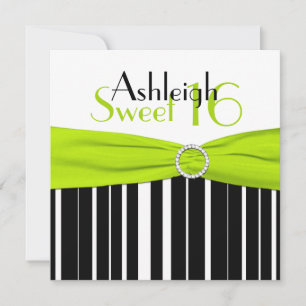 Black, Lime, White Sweet 16 Invitation FAUX Bling