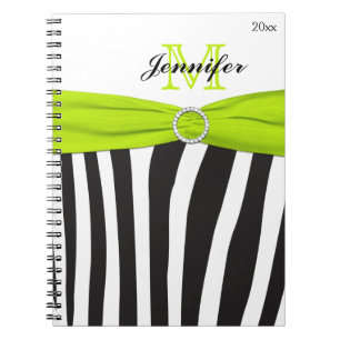 Black Lime White Zebra Striped Notebook