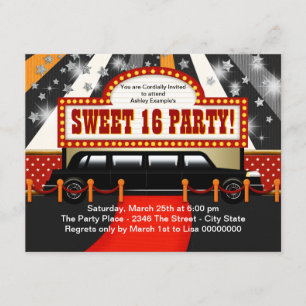 Black Limo Movie Star Sweet 16 Party Invitation