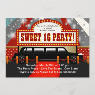 Black Limo Movie Star Sweet 16 Party Invitation
