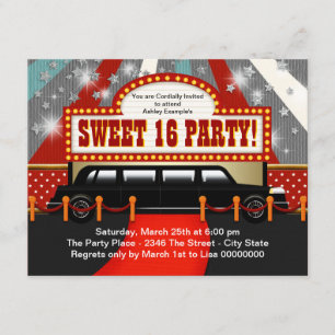 Black Limo Movie Star Sweet 16 Party Invitation