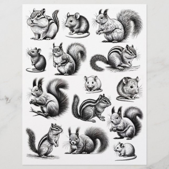 Black & Line Art Chipmunks, Squirrels, Mice (Front)