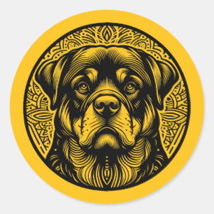 Black Line Art Dog Face In Circle  Classic Round Sticker