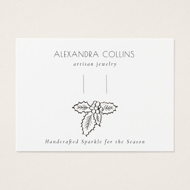 Black Line Art Festive Holly Branch Hairclip  (Front)