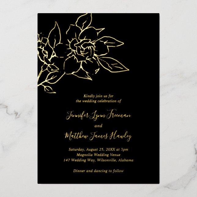 Black Line Art Floral Elegant Wedding (Front)