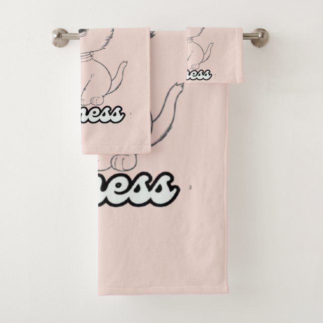 Black Line Drawing of Sweet Kitten Bath Towel Set (Insitu)