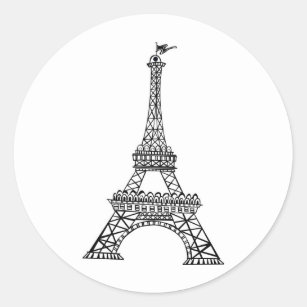 Black Line Eiffel Tower Classic Round Sticker