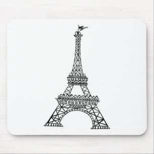 Black Line Eiffel Tower Mouse Mat