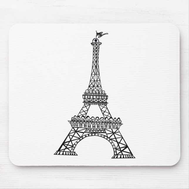 Black Line Eiffel Tower Mouse Mat (Front)