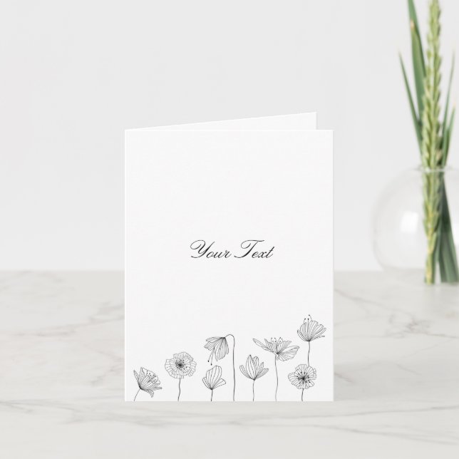 Black Line Floral Thank you greeting card (Front)