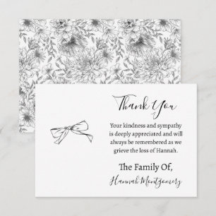 Black Line Florals Funeral Sympathy Thank You Card