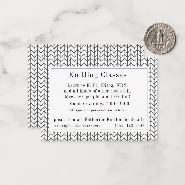 BLACK LINE KNIT "Knitting Classes" Business Card  (Front/Back In Situ)