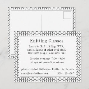 BLACK LINE KNIT "Knitting Classes" Postcard 