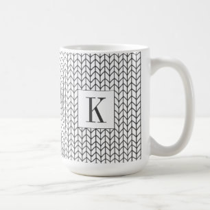 BLACK LINE KNIT Tall White Mug + Initial