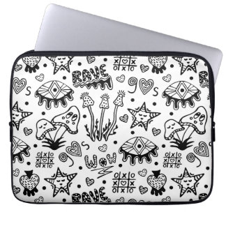 Black line psychedelic hand drawn seamless pattern laptop sleeve
