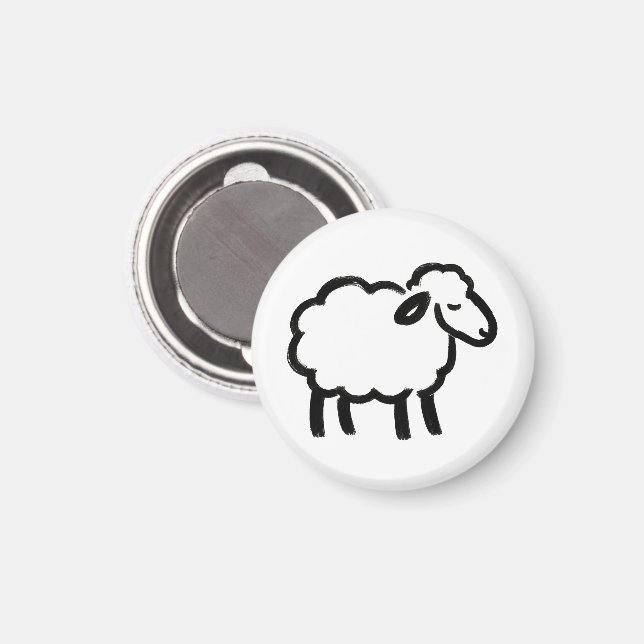 Black Line Sheep – Cozy Animal Ink Design on Magnet (Front/Back)