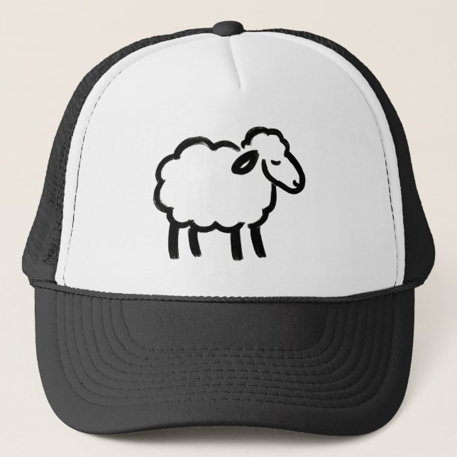 Black Line Sheep – Cozy Animal Ink Design on Trucker Hat (Front)