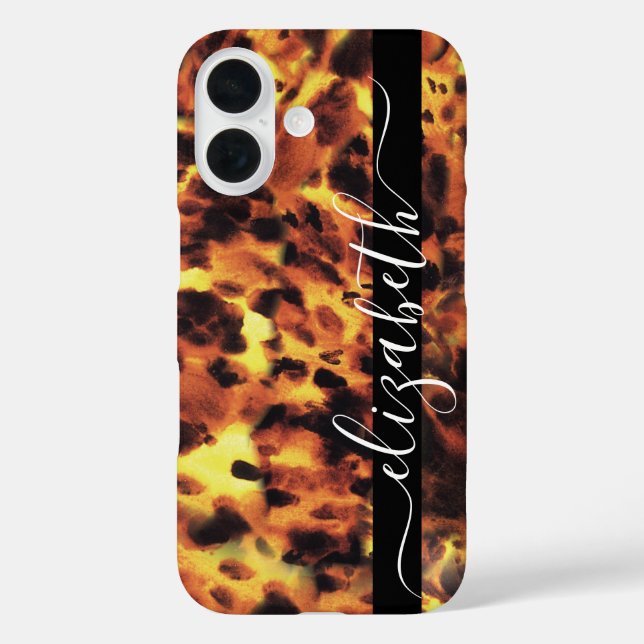 Black Line White Script Your Name Tortoiseshell Case-Mate iPhone Case (Back)