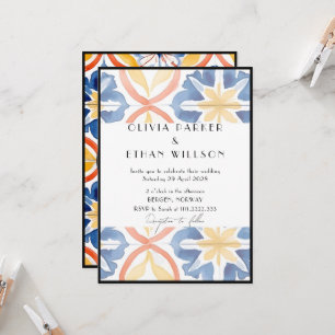 Black Lined Summer Spanish Tiled Wedding Invitat Invitation