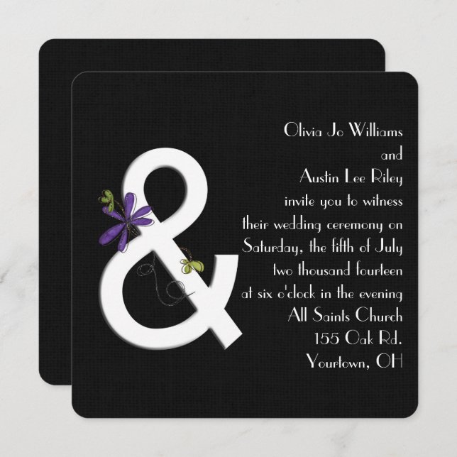 Black Linen Contemporary Wedding Invitation (Front/Back)