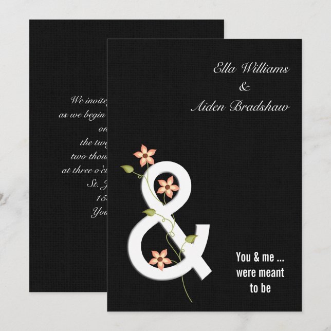Black Linen Modern Wedding Invite (Front/Back)