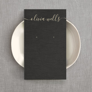 Black Linen Signature Script Earring Display Business Card