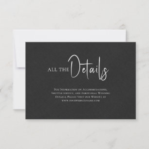 Black linen Simple Black Script Wedding Details Invitation