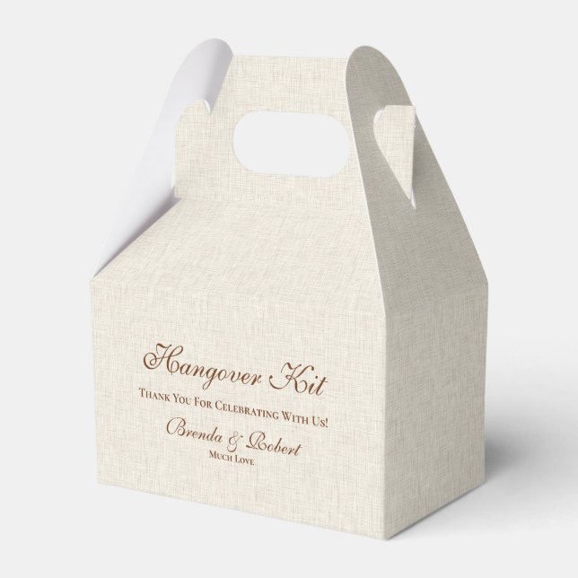 Black linen Simple Script Hangover Recovery Kit Fa Favour Box (Front Side)