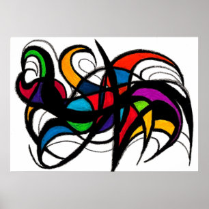 Black Lines Colour Block Abstract Poster